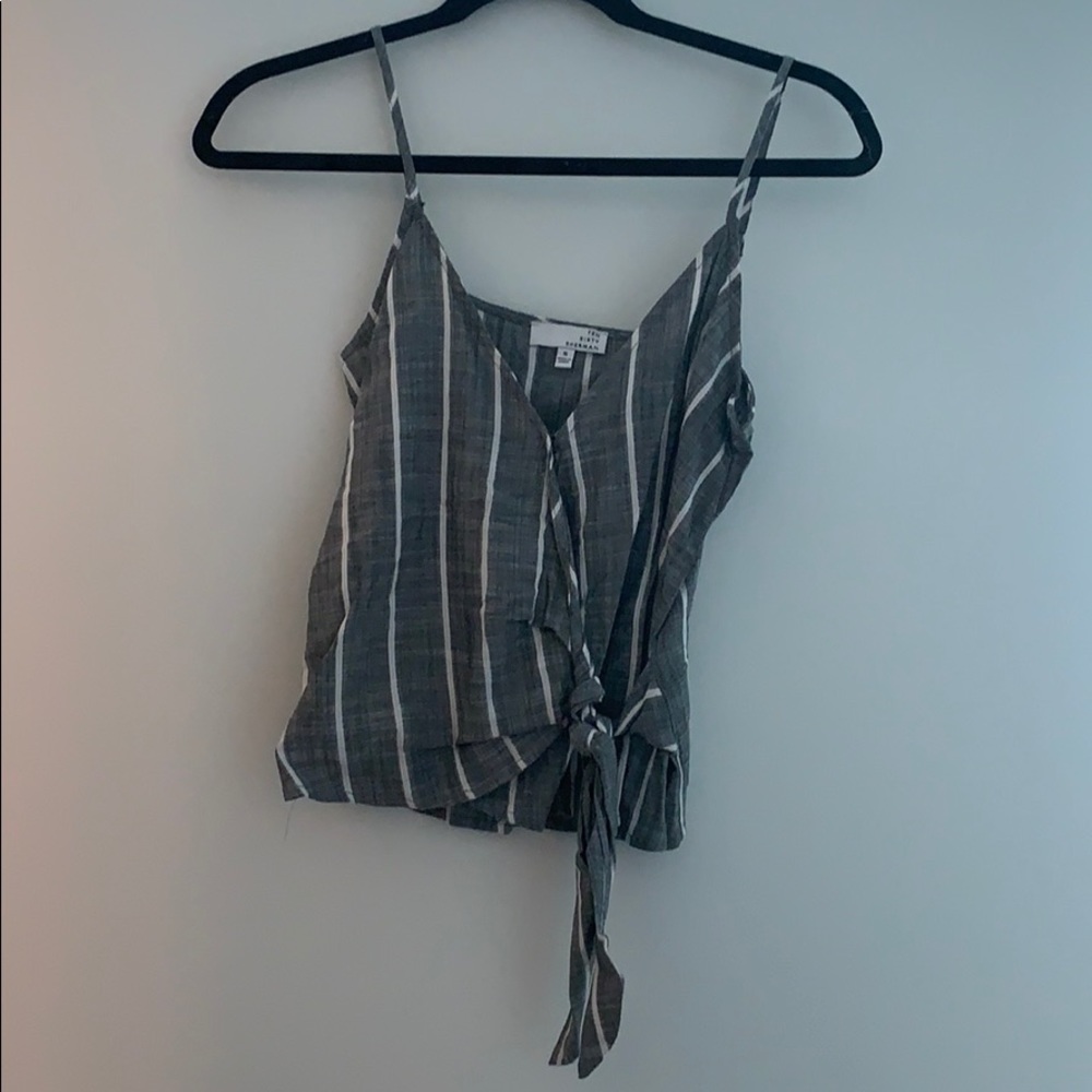 Grey crop top with white stripes